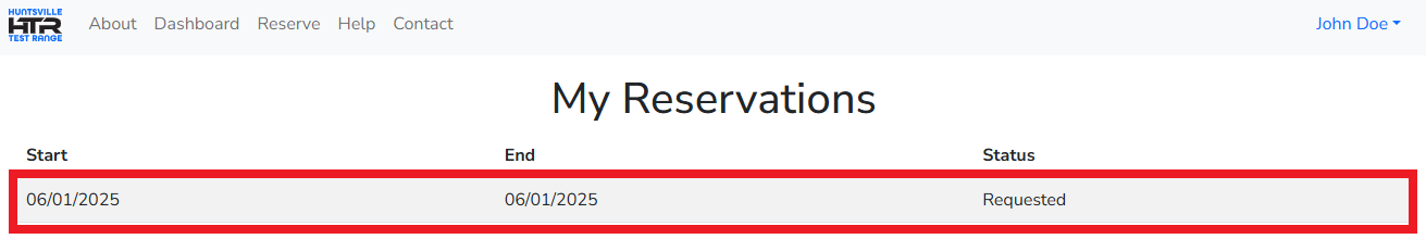 Dashboard with Reservation